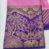 Dharmavaram Pure Silk Pink Saree with Royal Violet Peacock & Tree Zari Border