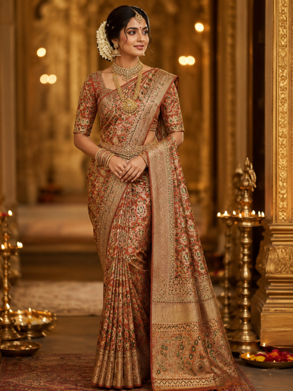 Rich maroon colour flowers design with grand border and body design 100% Pure Silk Meenakari Maroon Brocade Saree with Grand Zari Meenakari Border | Bridal & Wedding Wear