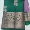 Lavender colour Skut border butta design with green pallu Semi Kanchi Pattu Handloom Saree Lavender colour & Emerald Green with Peacock Zari Border | Traditional Silk Saree