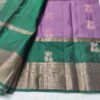 Lavender colour Skut border butta design with green pallu Semi Kanchi Pattu Handloom Saree Lavender colour & Emerald Green with Peacock Zari Border | Traditional Silk Saree